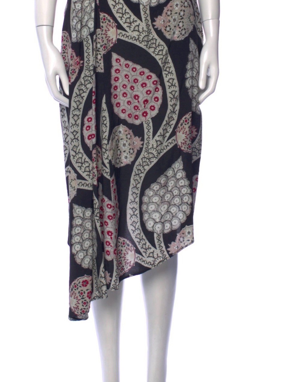 Isabel Marant Black Asymmetrical Floral Print Skirt with Cream & Pink Accents